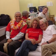 A moment to relax...Kevin Kline, Harry Belafonte, Carole, Paul Newman. Photo by Rudy Guess