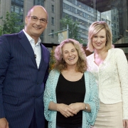 Pictured with Carole on the set of 'Sunrise' are program hosts, Kochie and Mel. Photo by John Stanton